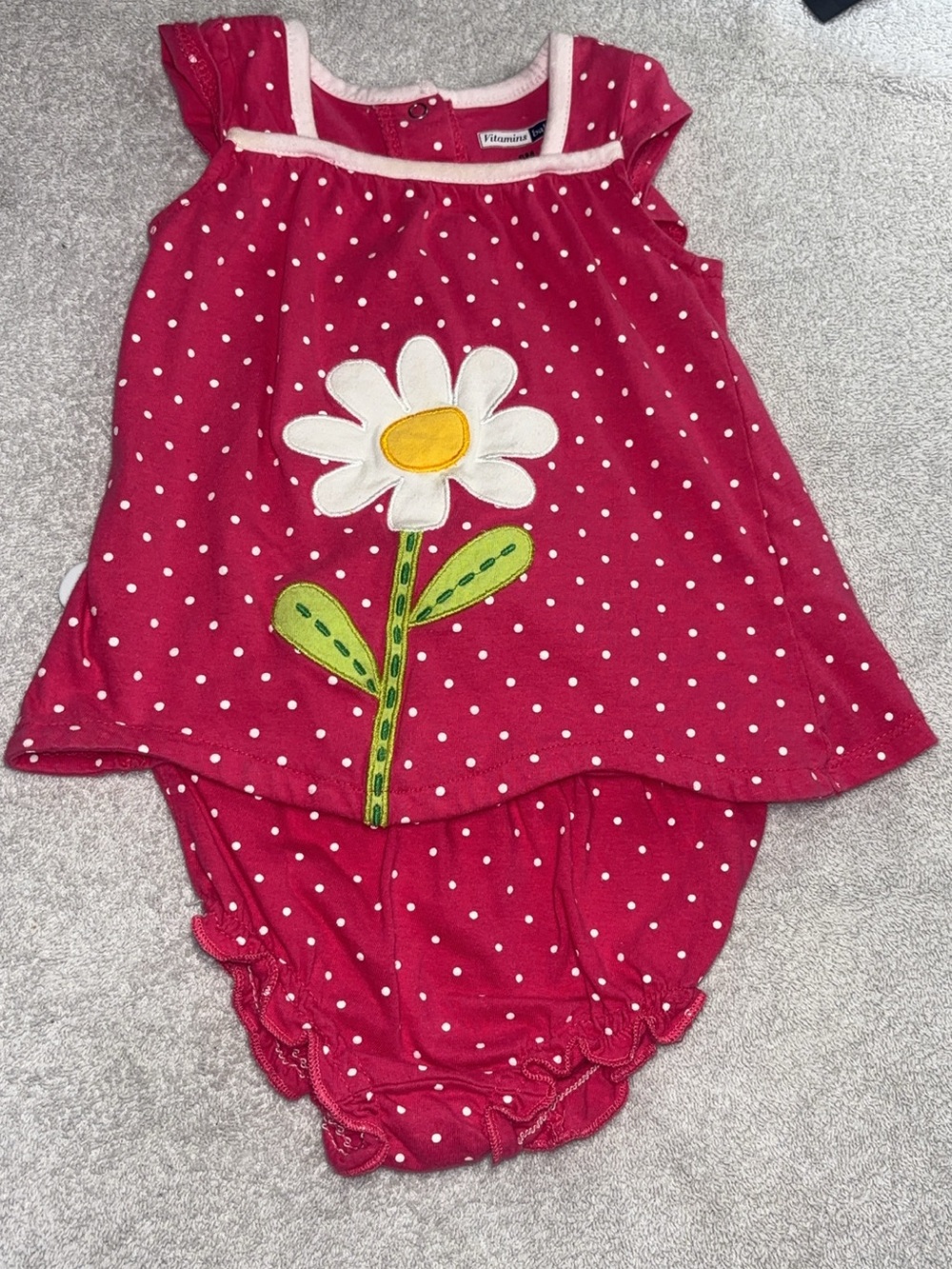 Vitamins Baby Hot Pink Polka Dot Dress with Daisy Applique & Bloomer